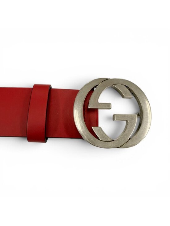 Gucci Interlocking Leather Belt Red Silver main image 5